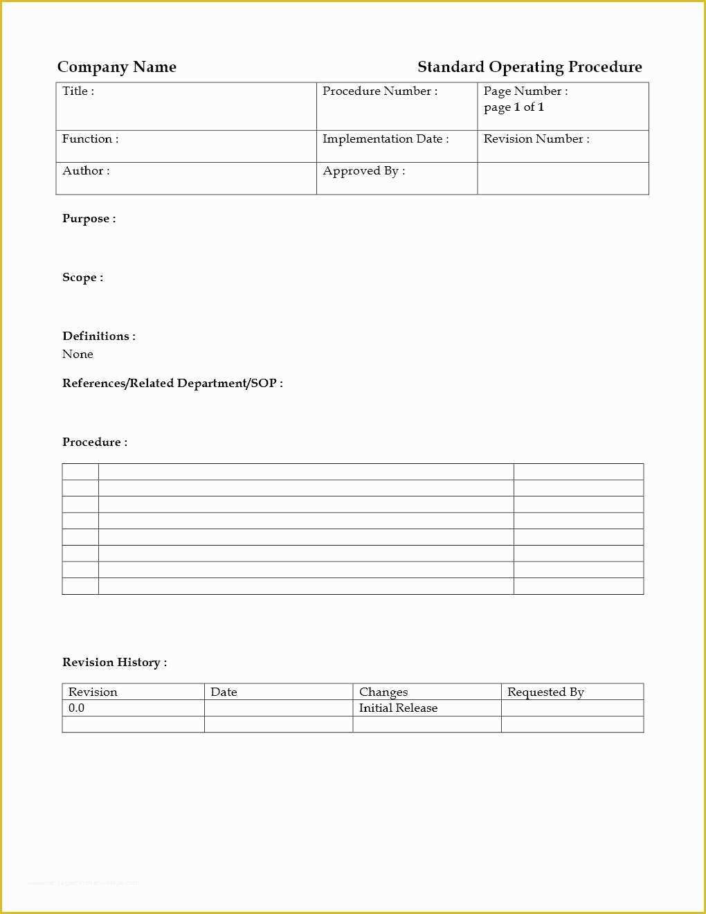 Sop Template Free Of Standard Operating Procedure