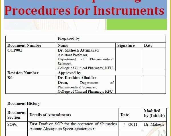 Sop Template Free Of Standard Operating Procedure Template Excel Pdf formats