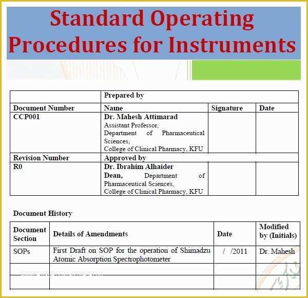 Sop Template Free Of Standard Operating Procedure Template Excel Pdf formats