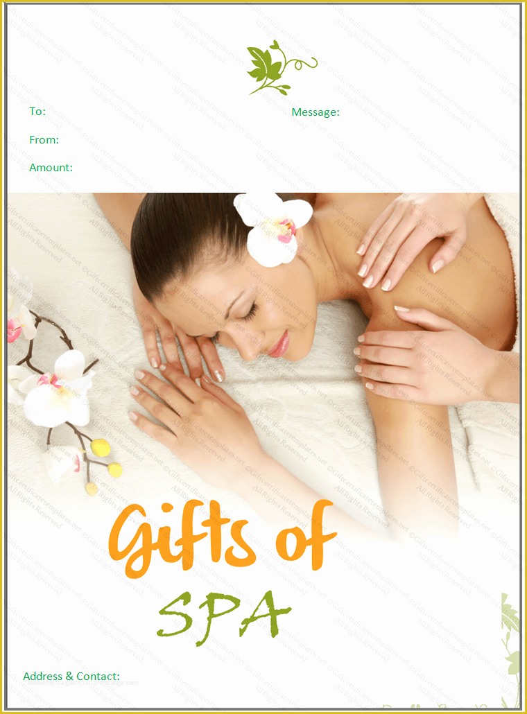 Spa Gift Certificate Template Free Of Beautiful Spa T Certificate Template