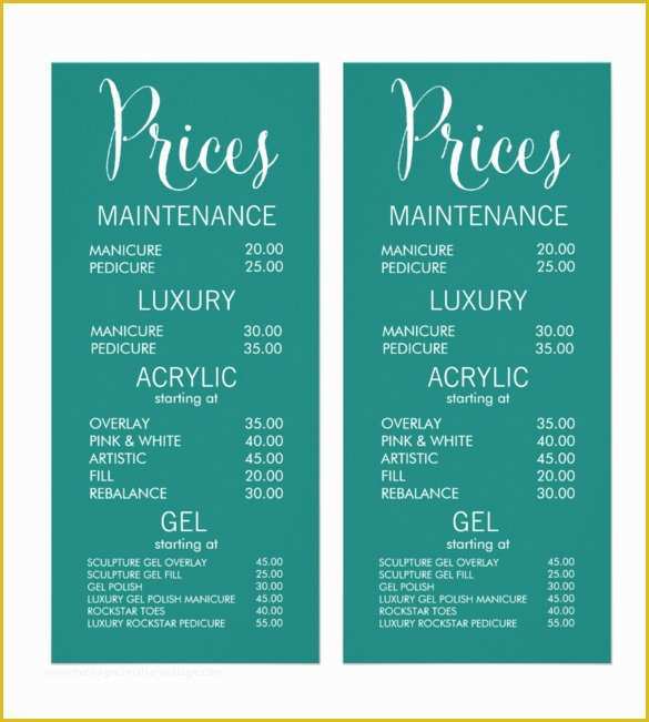 Spa Menu Template Free Of 22 Price Menu Templates – Free Sample Example format