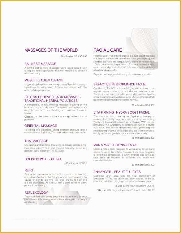 Spa Menu Template Free Of 24 Spa Menu Templates – Free Sample Example format