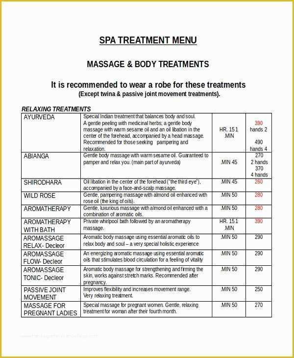 Spa Menu Template Free Of 30 Menu Templates Free Sample Example format