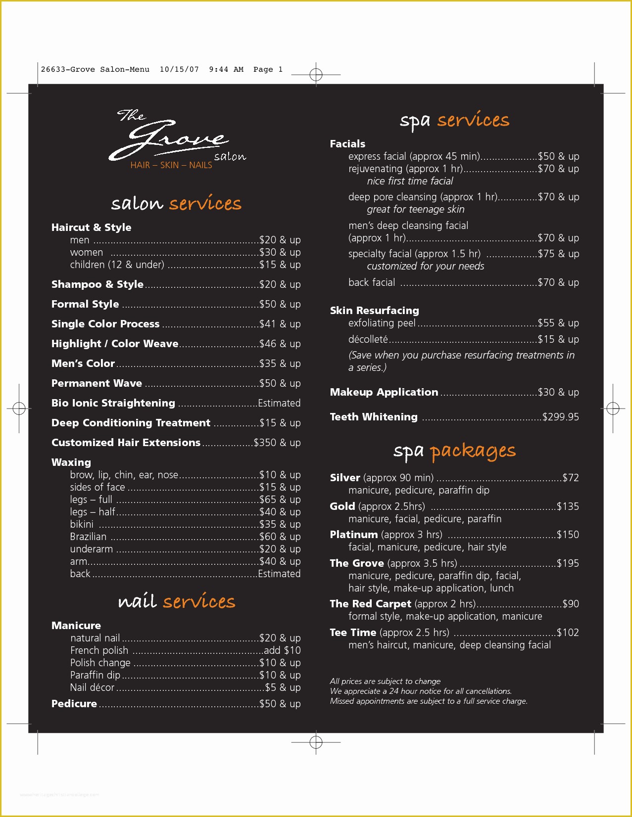 Spa Menu Template Free Of 5 Salon Menu Template