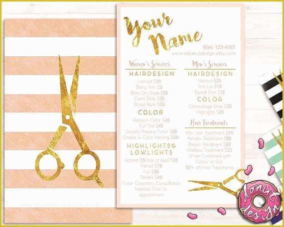 Spa Menu Template Free Of Premade Gold Striped Hair Stylist Service List Price List