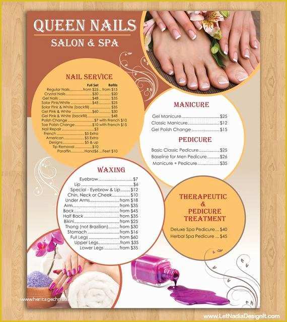 Spa Menu Template Free Of Price List for Nail Salon Printing