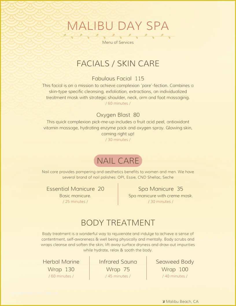 Spa Menu Template Free Of Spa Menu Templates and Designs From Imenupro