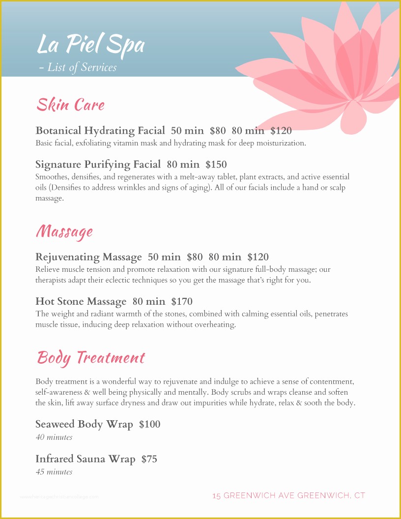 Spa Menu Template Free Of Spa Menu Templates and Designs From Imenupro