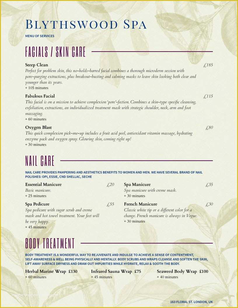 Spa Menu Template Free Of Spa Menu Templates and Designs From Imenupro