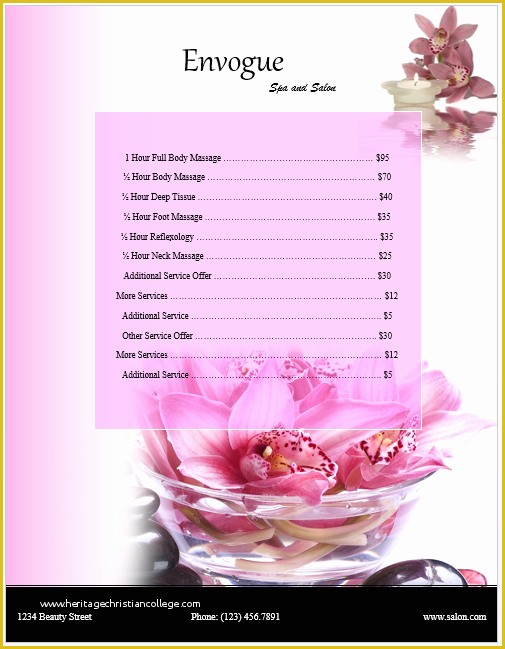 Spa Menu Template Free Of Spa Price List Template Microsoft Word Templates