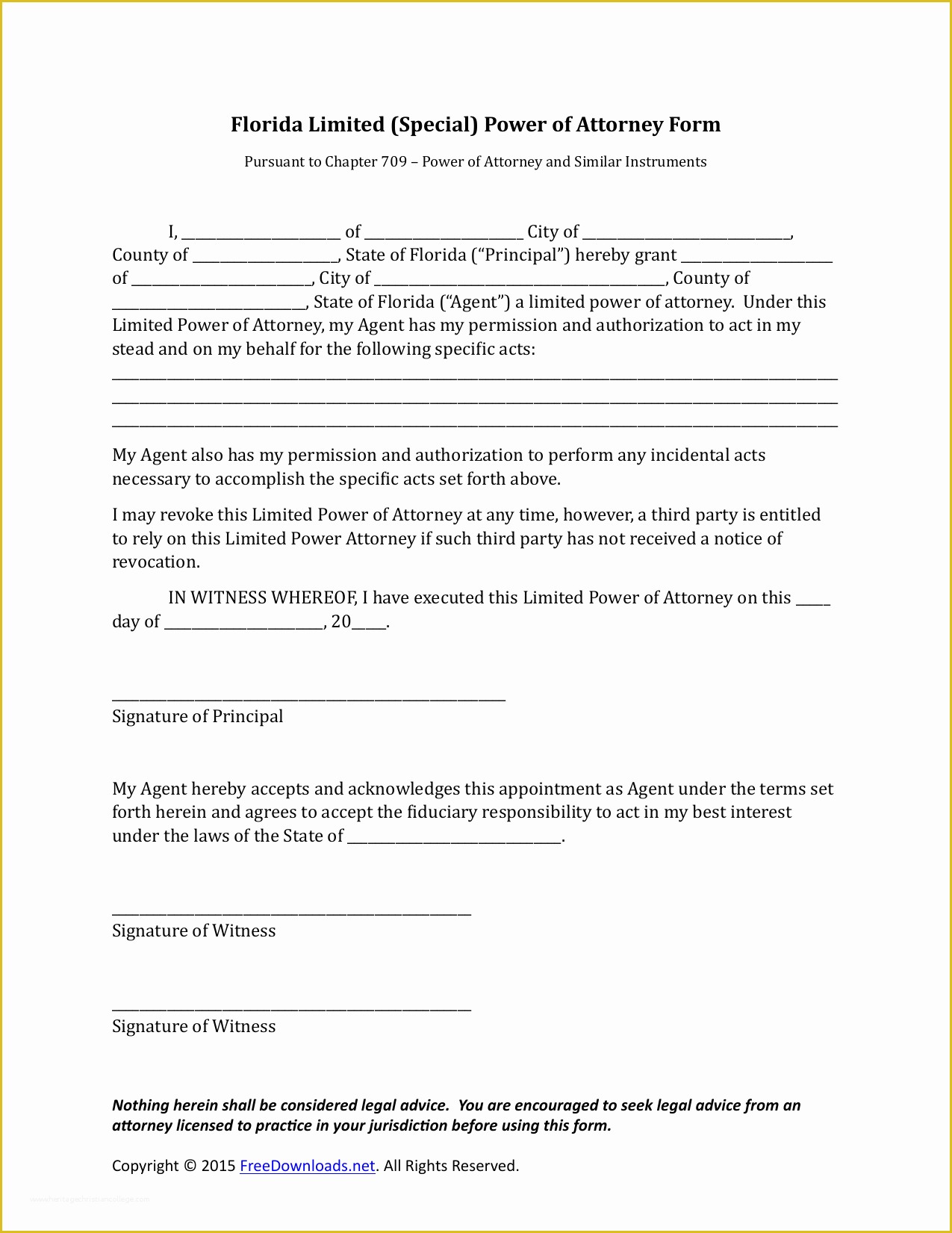 Special Power Of attorney Template Free Of Download Florida Special Limited Power Of attorney form