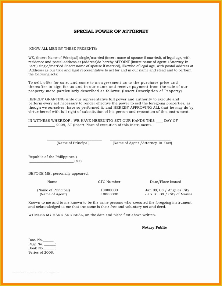 Special Power Of attorney Template Free Of form Special Power attorney form