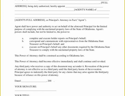 Special Power Of attorney Template Free Of Free Oklahoma Limited Power Of attorney form Word