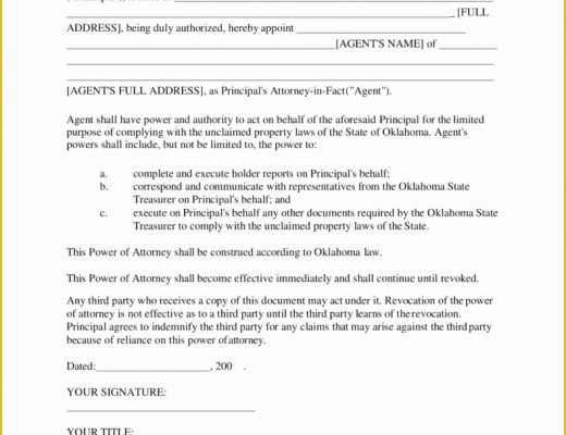 Special Power Of attorney Template Free Of Free Oklahoma Limited Power Of attorney form Word