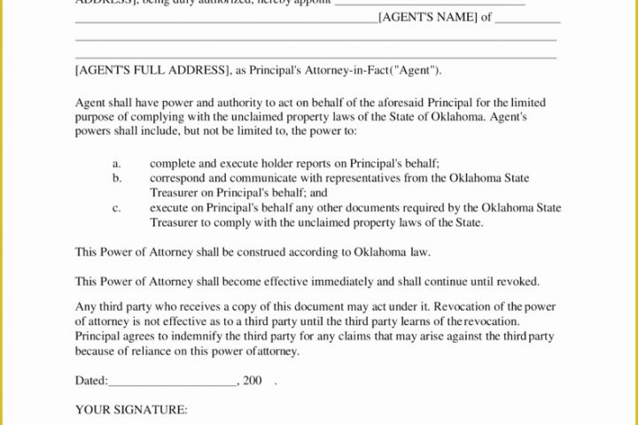 Special Power Of attorney Template Free Of Free Oklahoma Limited Power Of attorney form Word