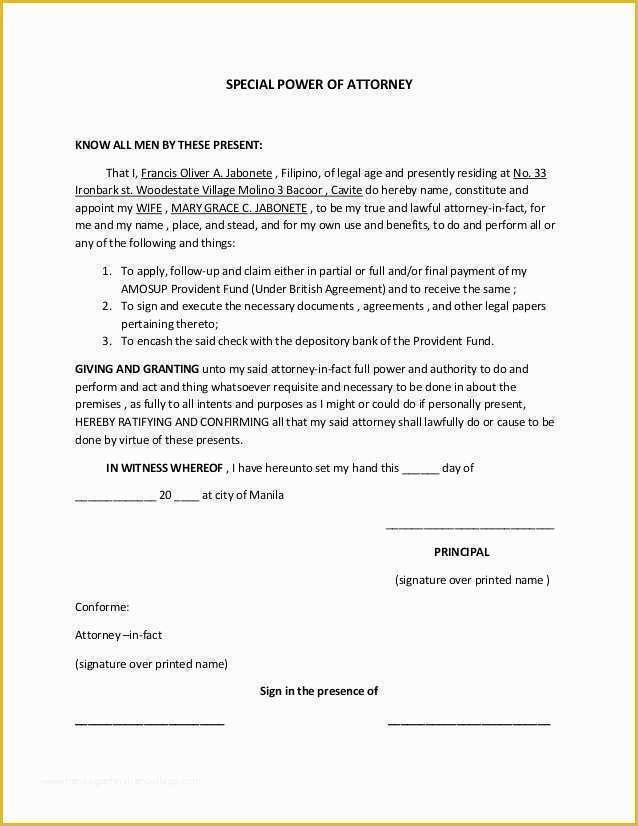 Special Power Of attorney Template Free Of Power attorney Template