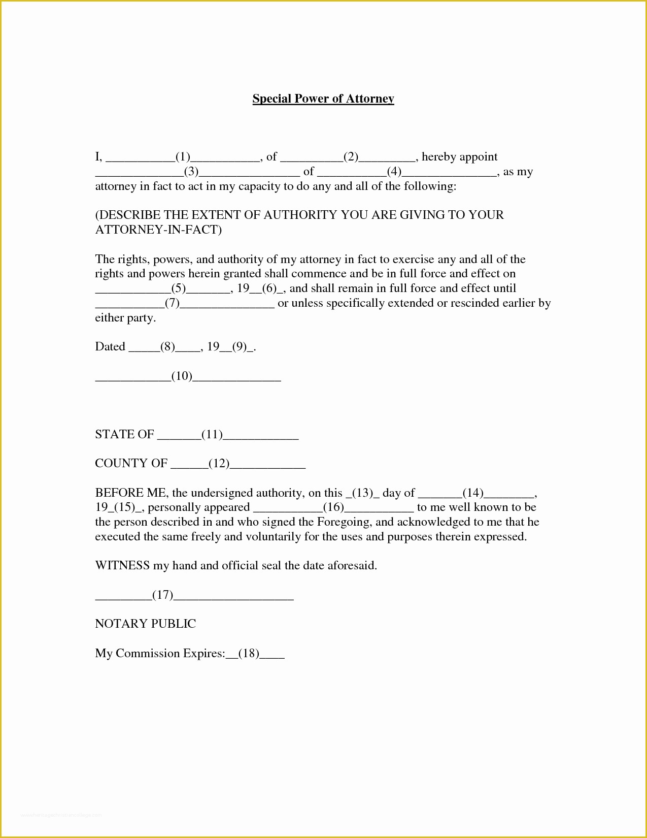 Special Power Of Attorney Free Template