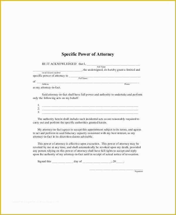 Special Power Of attorney Template Free Of Power Of attorney 10 Free Word Pdf Documents Download