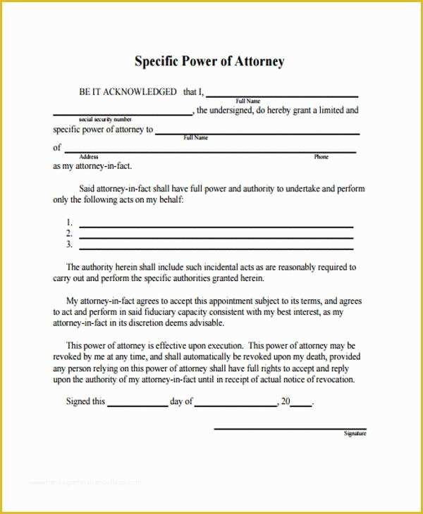 Special Power Of attorney Template Free Of Power Of attorney form Template
