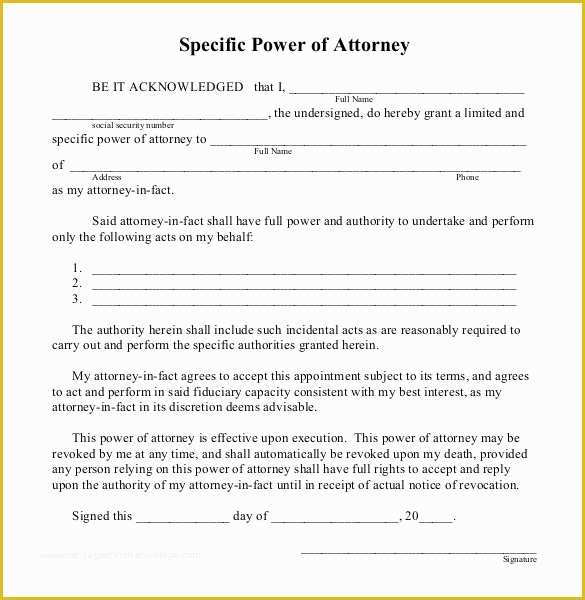 Special Power Of attorney Template Free Of Power Of attorney Templates – 10 Free Word Pdf Documents