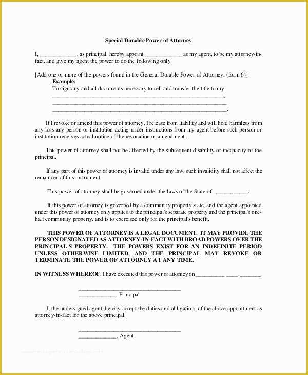 Special Power Of attorney Template Free Of Sample Special Power attorney form Design Templates