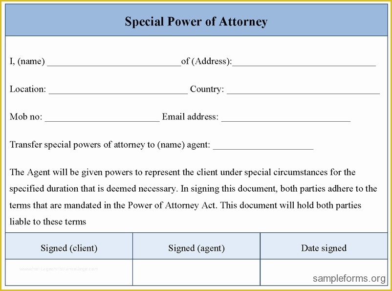 Special Power Of attorney Template Free Of Special Power Of attorney form Sample forms