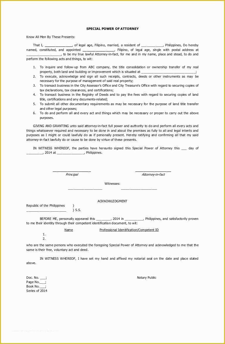 Special Power Of attorney Template Free Of Special Power Of attorney
