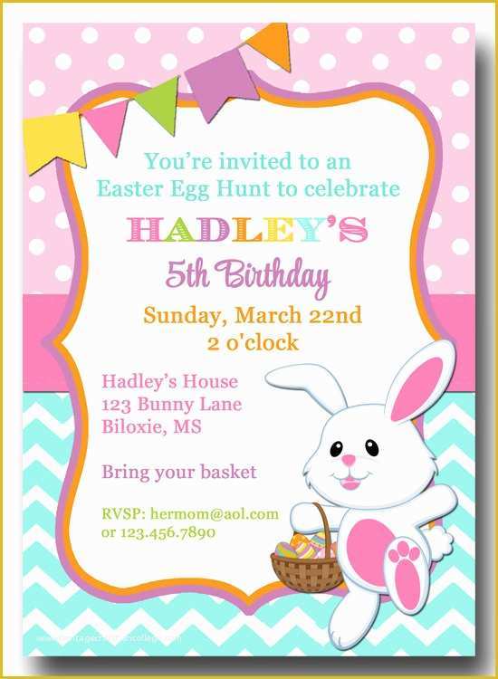 Spring Party Invitation Templates Free Of Easter Chevron Polka Dot Invitation Printable or Printed with