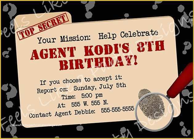 Spy Birthday Party Invitation Template Free Of Custom Secret Agent Spy Party Invite