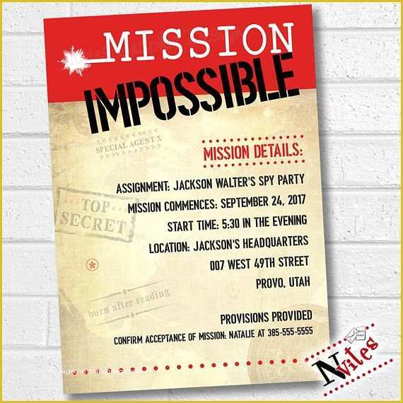 Spy Birthday Party Invitation Template Free Of Mission Impossible Invitation Spy Party Invitation Mission