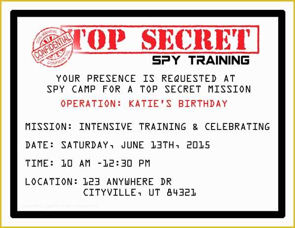 Spy Birthday Party Invitation Template Free Of Printable Spy Party Invitations Onecreativemommy