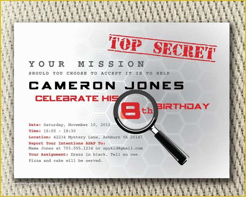Spy Birthday Party Invitation Template Free Of Secret Agent Spy Birthday Digital Party Invite Red Black or