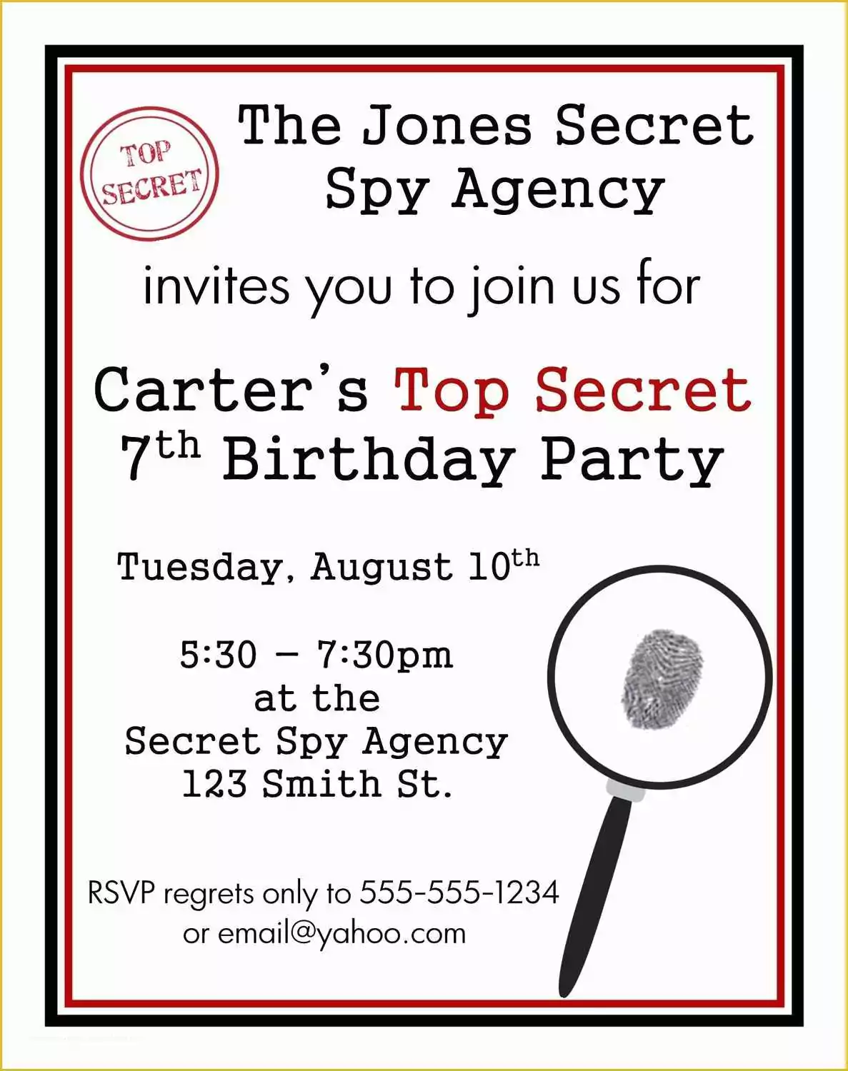 Spy Birthday Party Invitation Template Free Of Secret Agent Spy Birthday Invitations