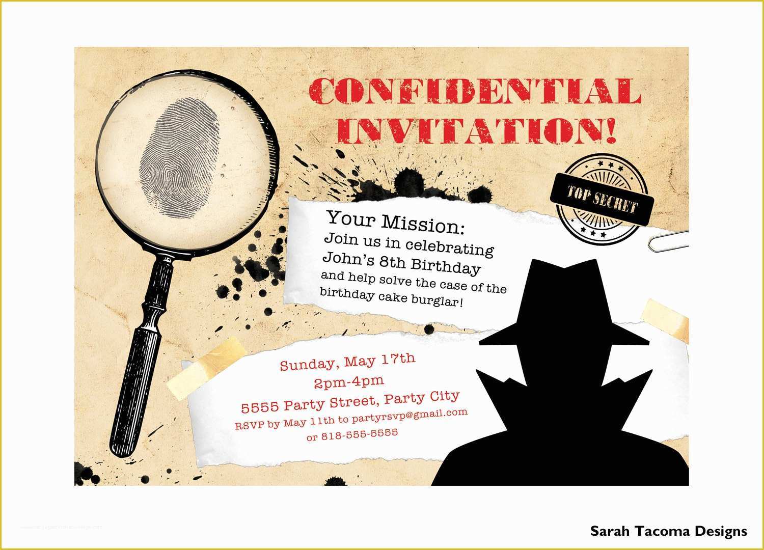 Spy Birthday Party Invitation Template Free Of Secret Agent Spy Birthday Party Invitation Customized