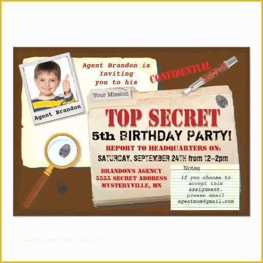 Spy Birthday Party Invitation Template Free Of Secret Agent Spy top Secret Birthday Party Invite 5" X 7