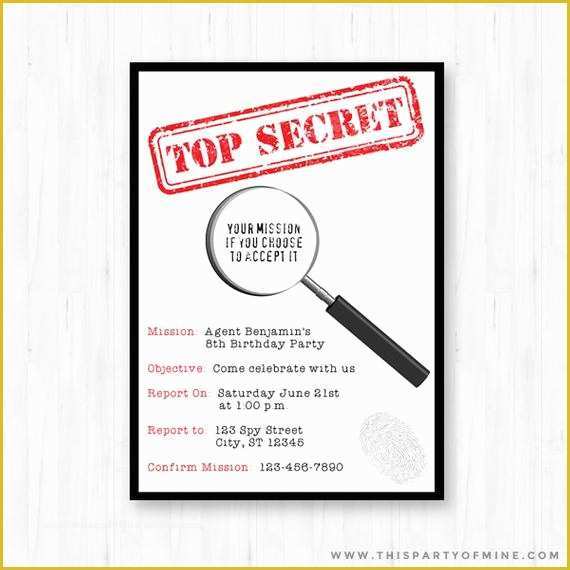 Spy Birthday Party Invitation Template Free Of Spy Invitation Printable Secre Agent Detective by