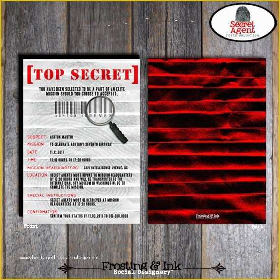 Spy Birthday Party Invitation Template Free Of Spy Party Secret Agent Party Invitation &amp; Wrap Around