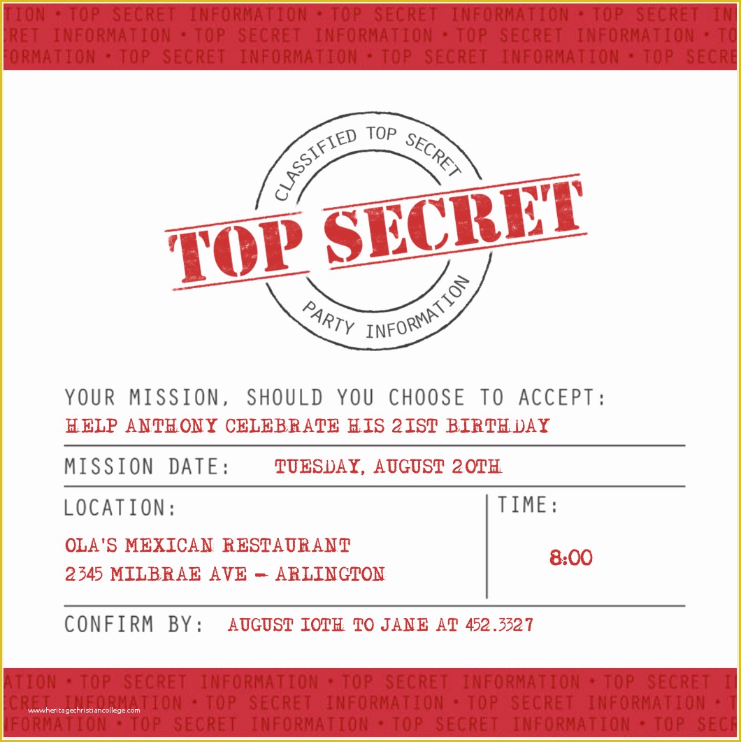 Spy Birthday Party Invitation Template Free Of top Secret Invitations