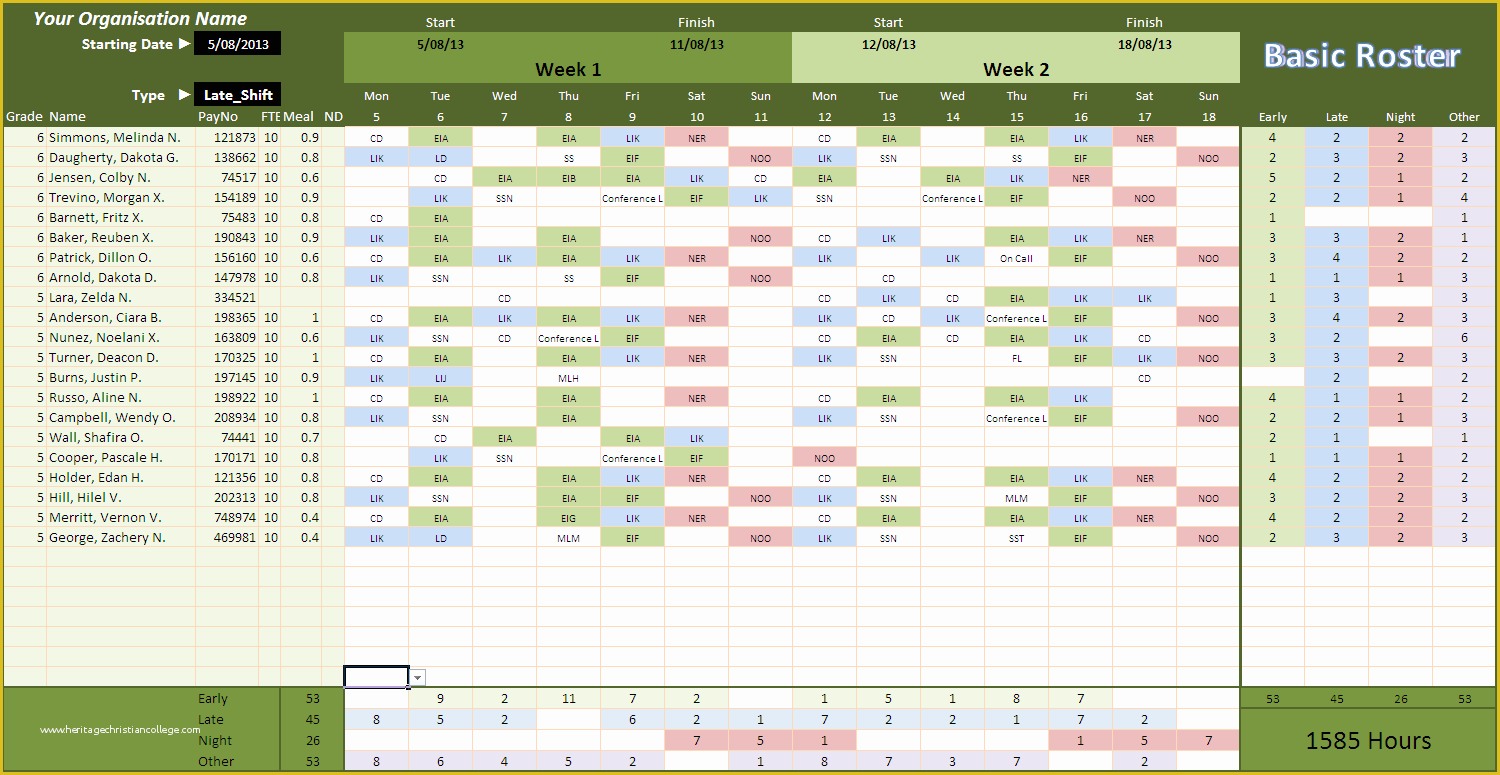 Staffing Template Excel Free Of Excel Basic Roster Two New Staff Rosters Line Pc