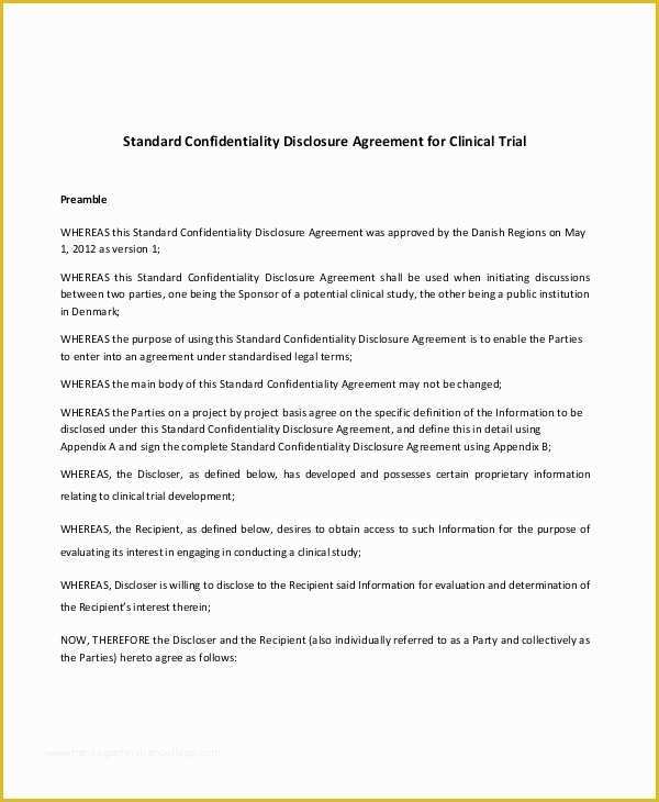 Standard Nda Template Free Of 10 Confidential Disclosure Agreement Templates – Free
