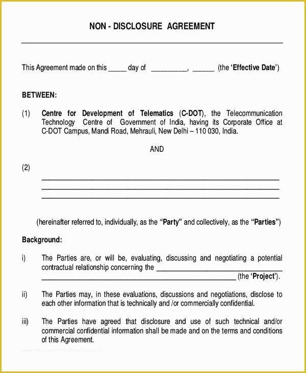 Standard Nda Template Free Of Non Disclosure Agreement Template Free