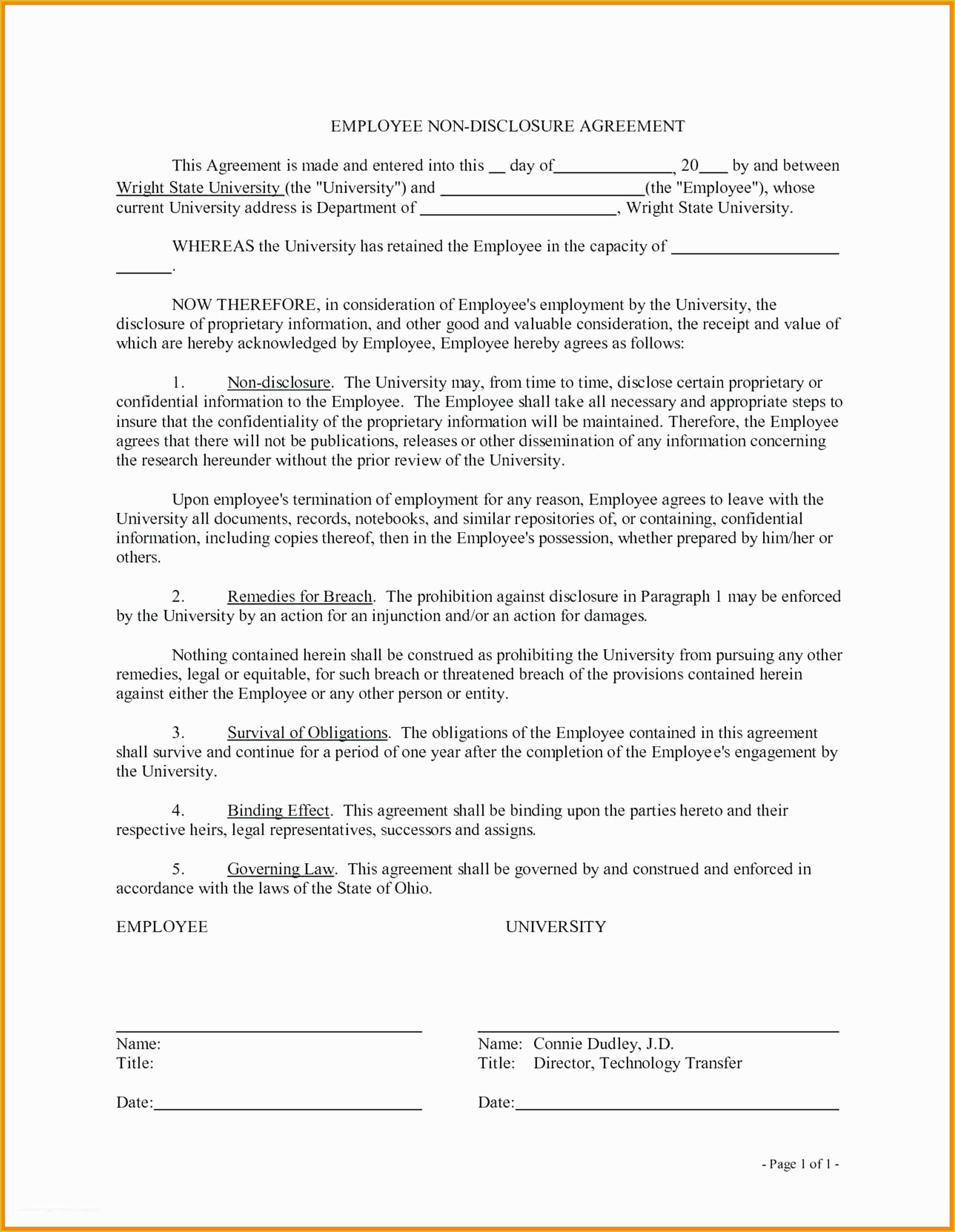 Standard Nda Template Free Of Non Disclosure Agreement Template Free 