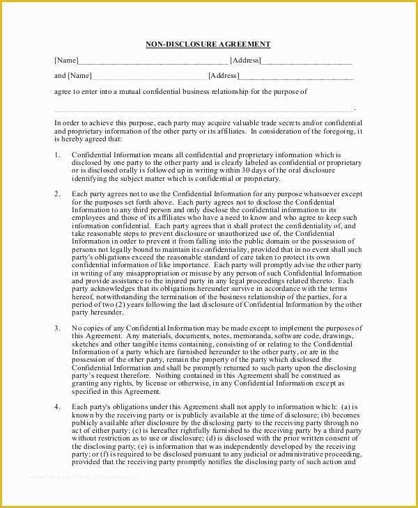 Standard Nda Template Free Of 7 Non Disclosure Agreement Examples Templates