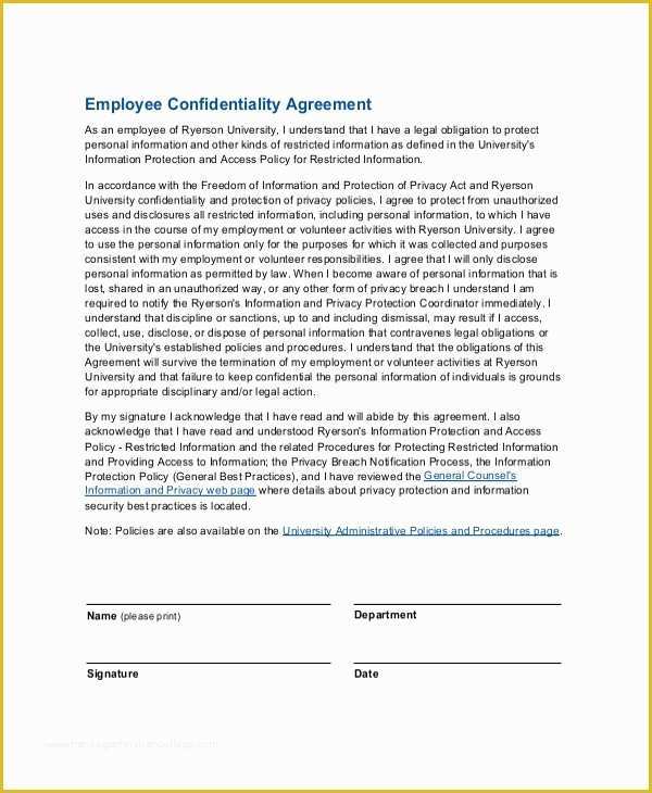 Standard Nda Template Free Of 8 Sample Employee Confidentiality Agreements