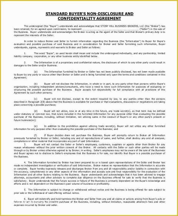 Standard Nda Template Free Of 8 Sample Standard Confidentiality Agreements