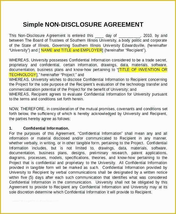 Standard Nda Template Free Of Basic Personal Non Disclosure Agreement Example Standard