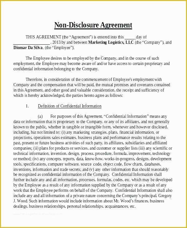 Standard Nda Template Free Of Confidentiality Agreement Free Template Download with