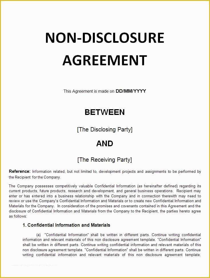 Standard Nda Template Free Of Non Disclosure Agreement Sample