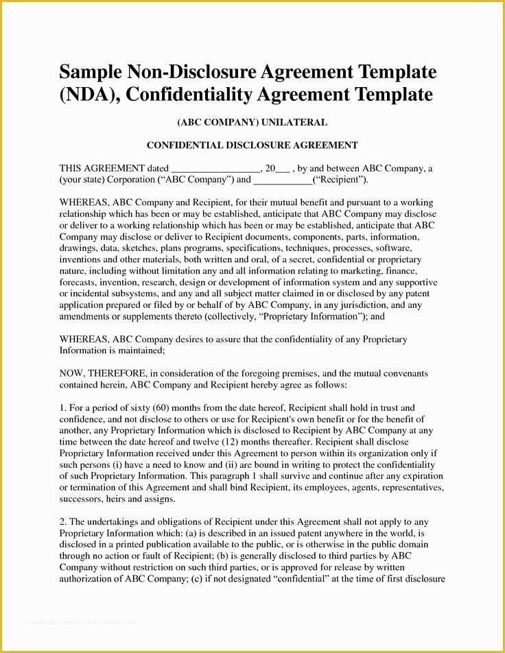 Standard Nda Template Free Of Non Disclosure Agreement Template Free Sample Nda Template