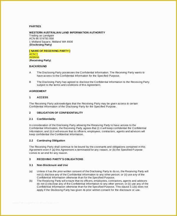 Standard Nda Template Free Of Standard Confidentiality Agreement – 6 Free Word Pdf